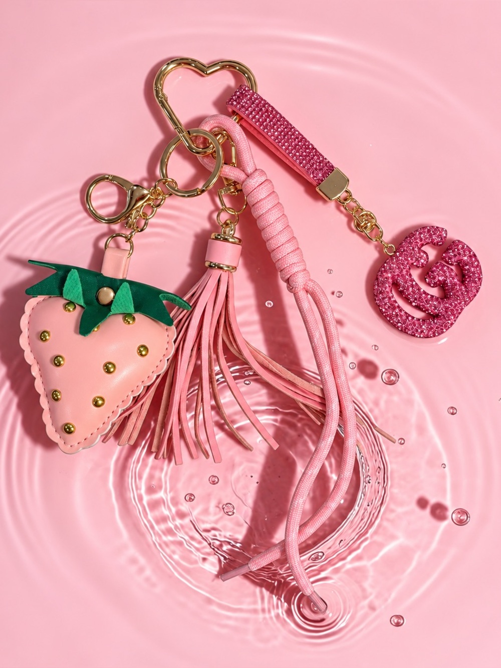 Strawberry Blush 🍓 Pink Charm Keychain • Hand-Assembled Bag Charm | NEW